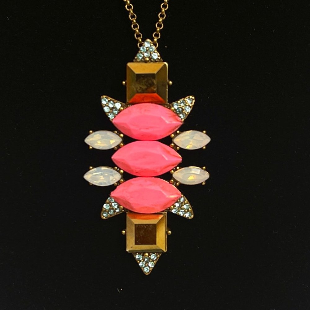 j.crew pink stone faux opal long pendent necklace #120